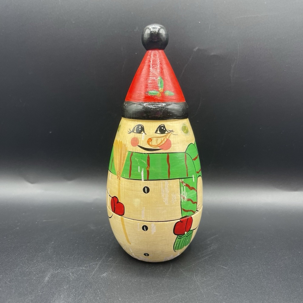 Hand Painted Wooden Snowman Matryoshka Doll Multicolor Christmas Decor 7 in